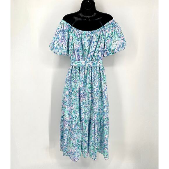 Lilly Pulitzer NEW Tamie Off The Shoulder Dress SZ XL Surf Blue Soleil It on Me - Picture 10 of 14